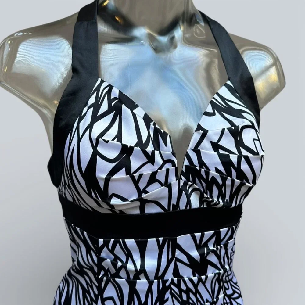 MORGAN & CO Company Black White Criss Cross Back Formal Dress Gown XS Prom - Picture 3 of 8